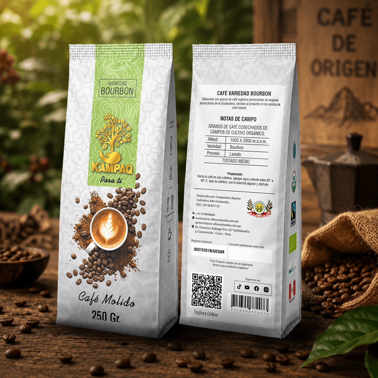 Café Molido Orgánico K'AMPAQ - Variedad Bourbon Cusco 250g