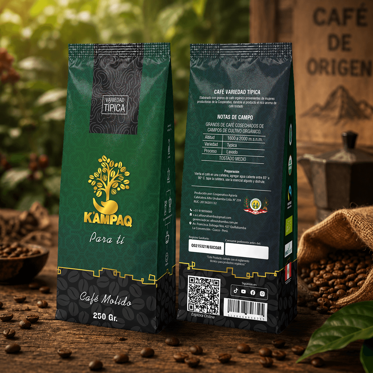 Café Molido Orgánico K'AMPAQ - Variedad Típica de Altura Cusco 250g